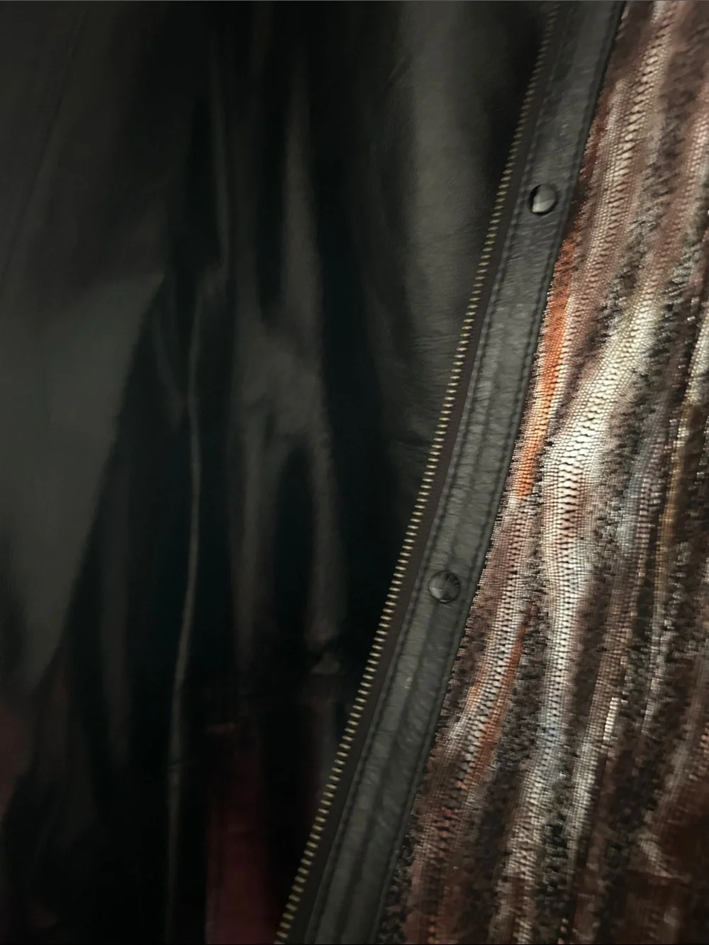 🧸🥰Metallic Genuine Leather Bronze-Black Women's Zip Jacket - Picture 5 of 6